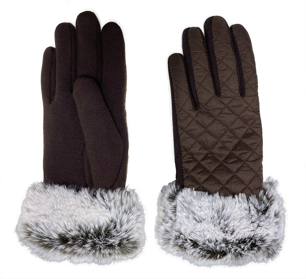 Estelle Quilted Poly Glove with Faux Fur Cuff - Gloves & Mittens